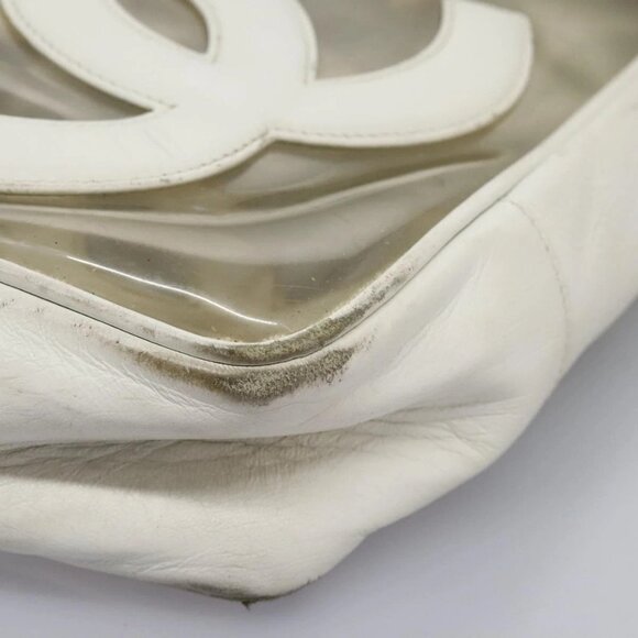 CHANEL Triple Coco Chain Tote Bag Vinyl Leather White Gold CC Auth bs23423 - Picture 3 of 16